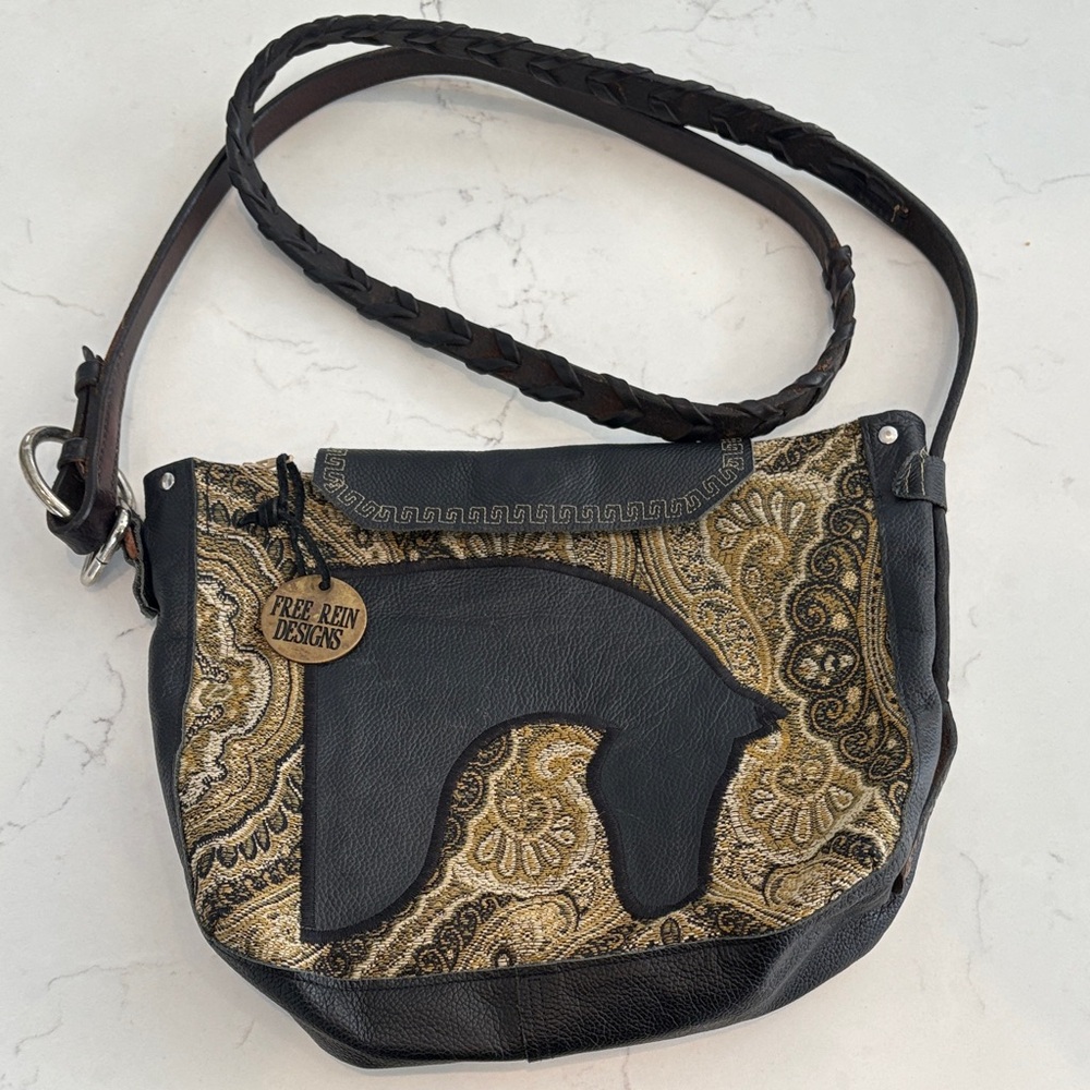 Free Rein Designs Tapestry and Leather‎ Crossbody Bag